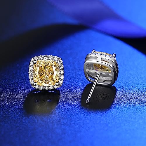 925 Sterling Silver Lab Simulation Diamond Earrings for Women, 4Ct Halo Cushion Cut 5A Cubic Zirconia/Ruby/Sapphire Stud Earrings Hypoallergenic Perfect Jewelry Gifts2