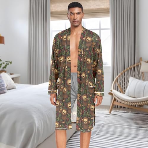 Long Sleeve Sleep Robes for Men-Cartoon Sasquatch, Lightweight Bathrobe with Belt Pockets M3