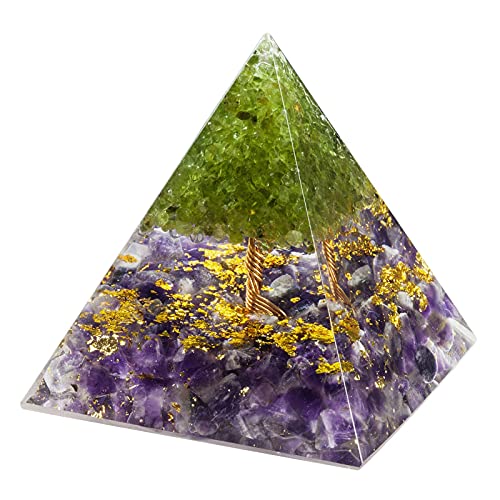 KYEYGWO Améthyste Pyramide de Cristal Arbre de Vie, Reiki Pyramide avec Arbre d'argent, Feng Shui Ornement pour Méditation, Décoration de la Maison, Chakra Balancing Cover