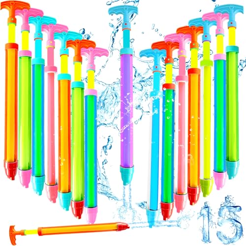 15pcs Water Shooter Blaster Squirt Guns Toys Shoot Up to 35 Feet 16.5inch Water Spray Gun for Kids Adults Summer Water Fighting Swimming Pool Beach Games Colorful Two Spray Holes
