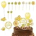 14 decorazioni per torte di compleanno, coriandoli palloncini, ventagli di carta, decorazioni per buon compleanno, inserti in acrilico, fuochi d'artificio, decorazioni per torte a tema oro (oro)