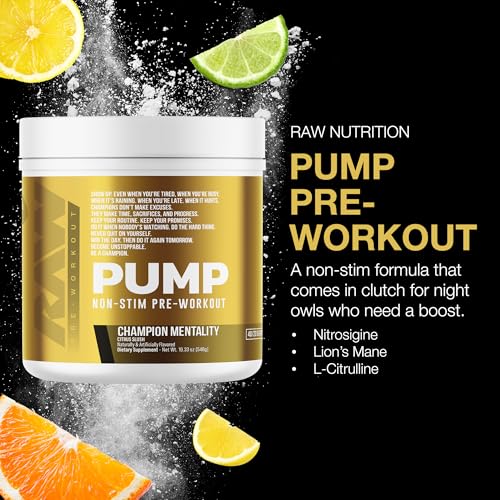 Image of RAW Pump Stim Free Pre Workout (Champion Mentality) - Non-Stimulant Pre Workout Supplement Powder Nitric Oxide Booster - Pre Workout Supplements Drink for During Workout - 40 Servings