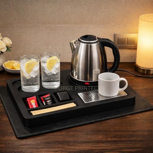 Image of FP ABS Plastic Kettle Tray for Hotel Room: Serve Sophistication | Hotel Room Tea Tray | Compatible with All Electric Kettle (1, Black)