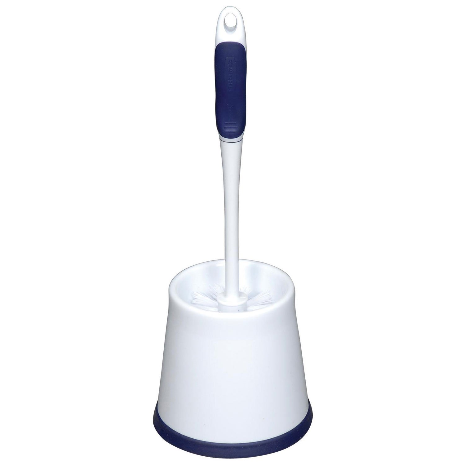 Rubbermaid Comfort Grip Toilet Bowl Brush and Caddy Set, Soft Rubber Handle, White/Blue, 16.5 Inch Single Brush and Caddy (FG6B9900)