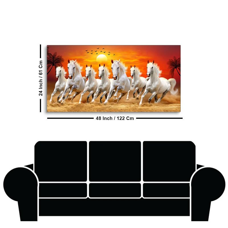 Image of Wall Melody Seven Horses Running at Sunrise Premium Canvas Wall Painting Floating Frame Wall Paintings for Home and Office Decor Size : 24x48 Inches