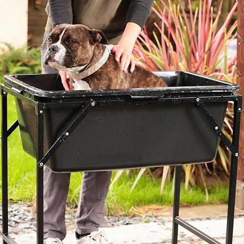 Bortaberg Haustierpool, Faltbare Hundebadewanne mit Metallständer, Schwarz, Quadratisch, 90 Liter, 78x48x31 cm, Kunststoff, UV-beständig, inkl. Ablassventil