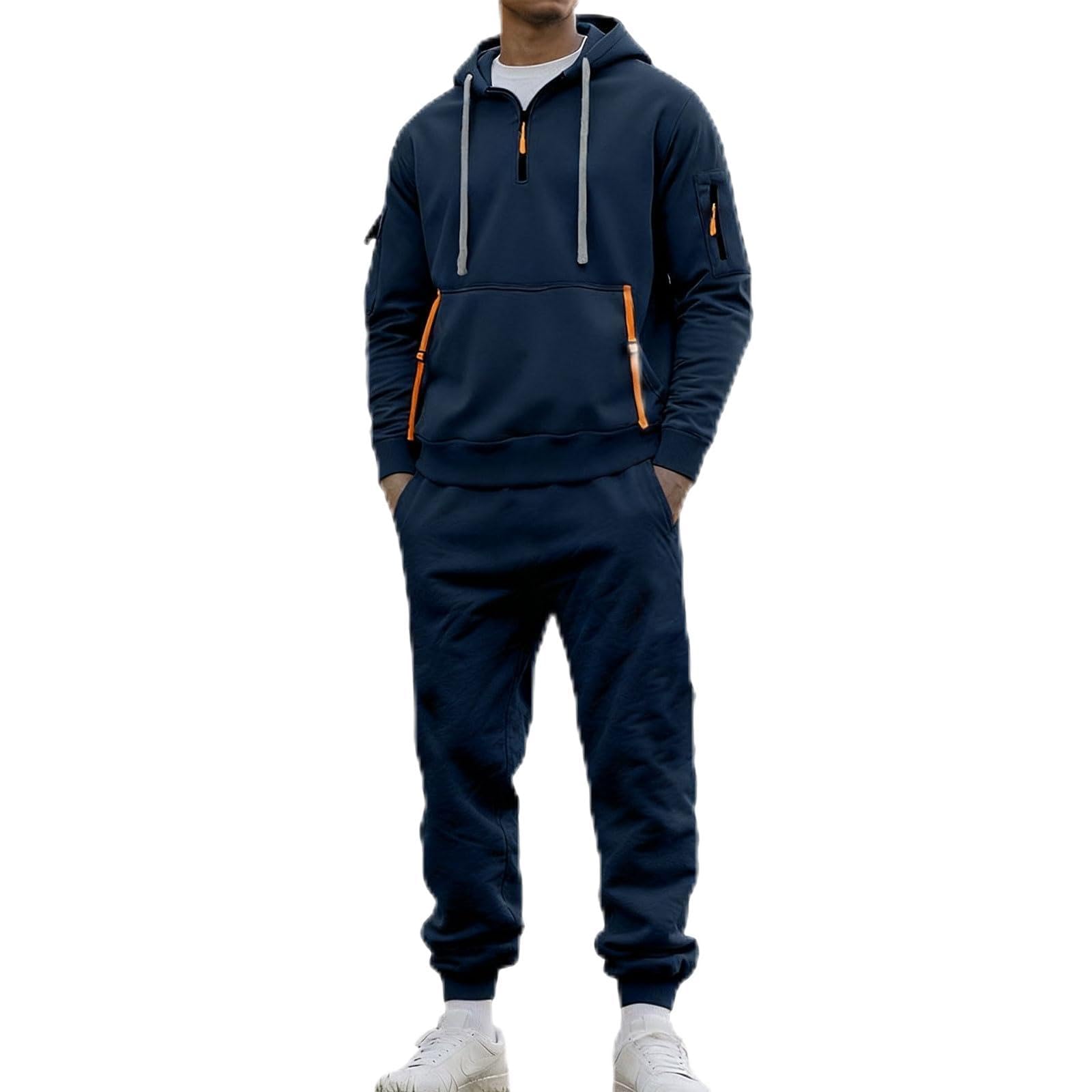 Conjunto de entrenamiento de invierno para hombre, sudadera con capucha térmica y cremallera con múltiples bolsillos, conjunto personalizable personalizable para hombre, sudadera con capucha térmica