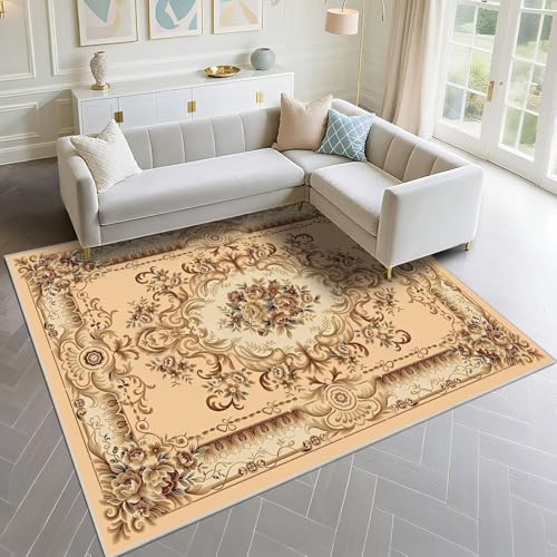 DJHWWD Wear-Resistant Carpets For Living Room Art Deco 60x90cm, Yellow Small Rug Vintage floral patterns used room, bedroom, bedside