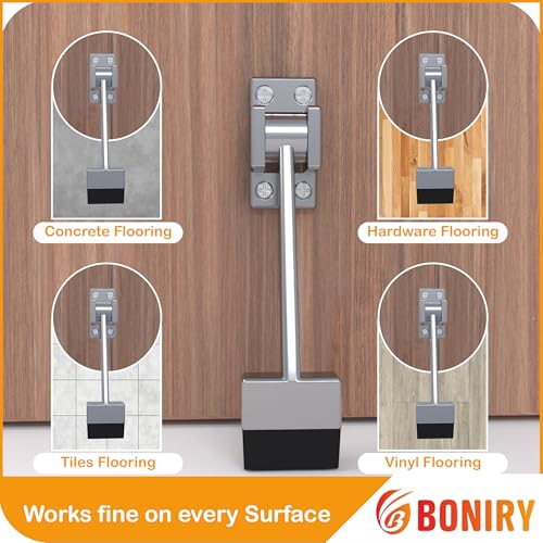 Image of Boniry Heavy-Duty Door Stopper with Adjustable Rubber Grip | Wall-Mounted Door Holder for Wooden and Metal Doors | Durable and Easy Install (Silver Matt)