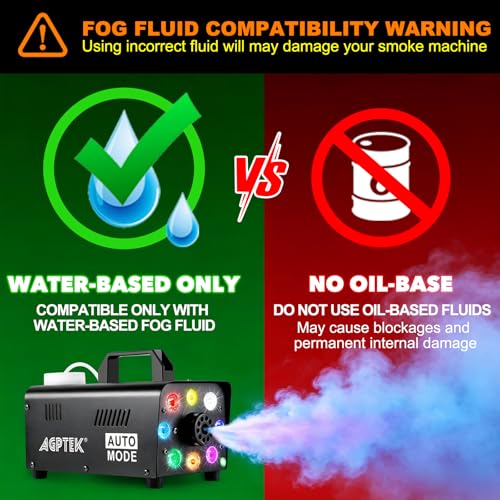 Image of AGPTEK Fog Machine, 500W Portable Led Smoke Machine with Lights (Red, Blue, Green), Upgraded Auto Mode & Wireless Remote Control for Halloween, Christmas, Wedding, Parties, DJ Performance & Stage Show