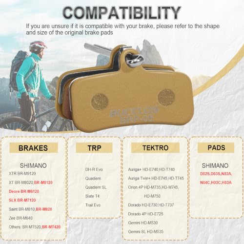 Image of BUCKLOS Bike Disc Brake Pads 4 Piston Pads for Shimano D02S D03S Saint | BRP-05 bicycle disk brake pads, fit mountain road bike,ebike,scooter, Shimano Saint Deore Tektro TRP