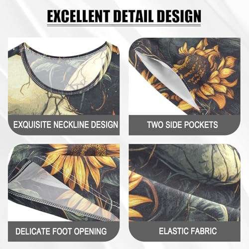 ALAZA Skull and Flowers at Night Pajama Set Short Sleeve Sleepwear Soft Lounge Nightwear4