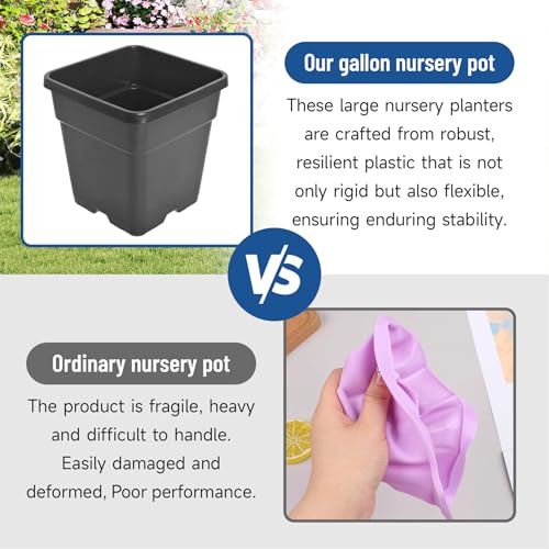 Pots de fleurs carrés en plastique flexible noir 3,8 L pour plants et légumes - 6