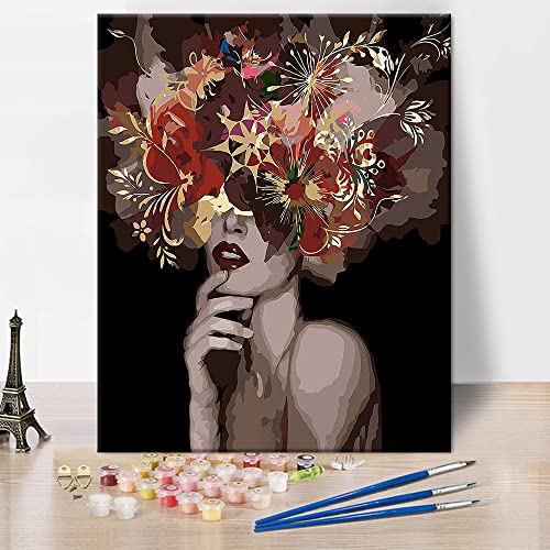 DIY pintura por números, niñas pintar por números para adultos kits de pintura sobre lienzo para niños principiantes flores kits de pintura al óleo regalo para niños y adultos 16"x20" Cover