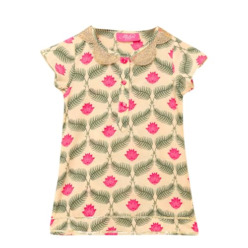 Image of Hopscotch Girls Beige Floral Print Kurta And Sharara Set With Dupatta