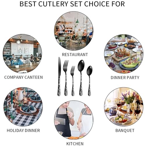 Set couverts de table noir pour repas de famille moderne - 6