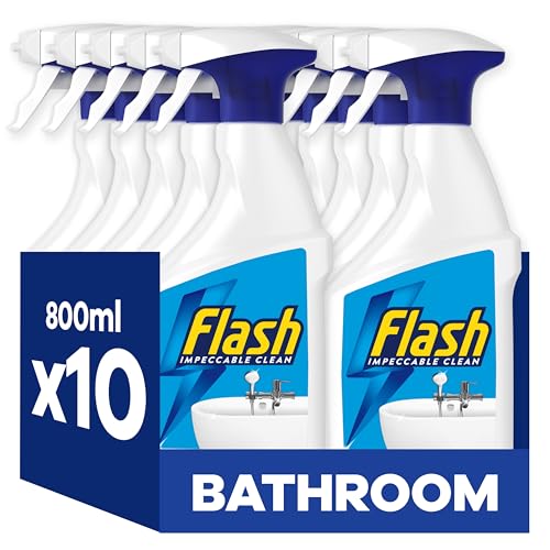 Flash Bathroom Cleaner Spray 8 Litres (800 ml x 10) Bathroom Cleaning Limescale Remover & Long Lasting Shine With Febreze Freshness Bath Cleaner