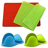 Guador Backmatte Aus Silikon Pyramide, Antihaft Kochmatte Hitzebeständige Backbleche Wiederverwendbare Backunterlage mit 2 Paar Silikon Ofen Topflappen Mini Mitt Kochen Pinch Grips