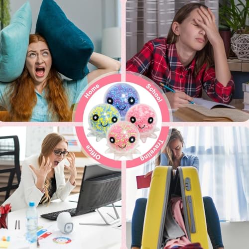 JAWUZ 4 Stück Stressball Octopus Leuchtendes,Antistress Spielzeug,Squishy Anti Stress Bälle,Für Adhs,Partytüten Füllstoff Stressabbau Spielzeug Für Weihnachten