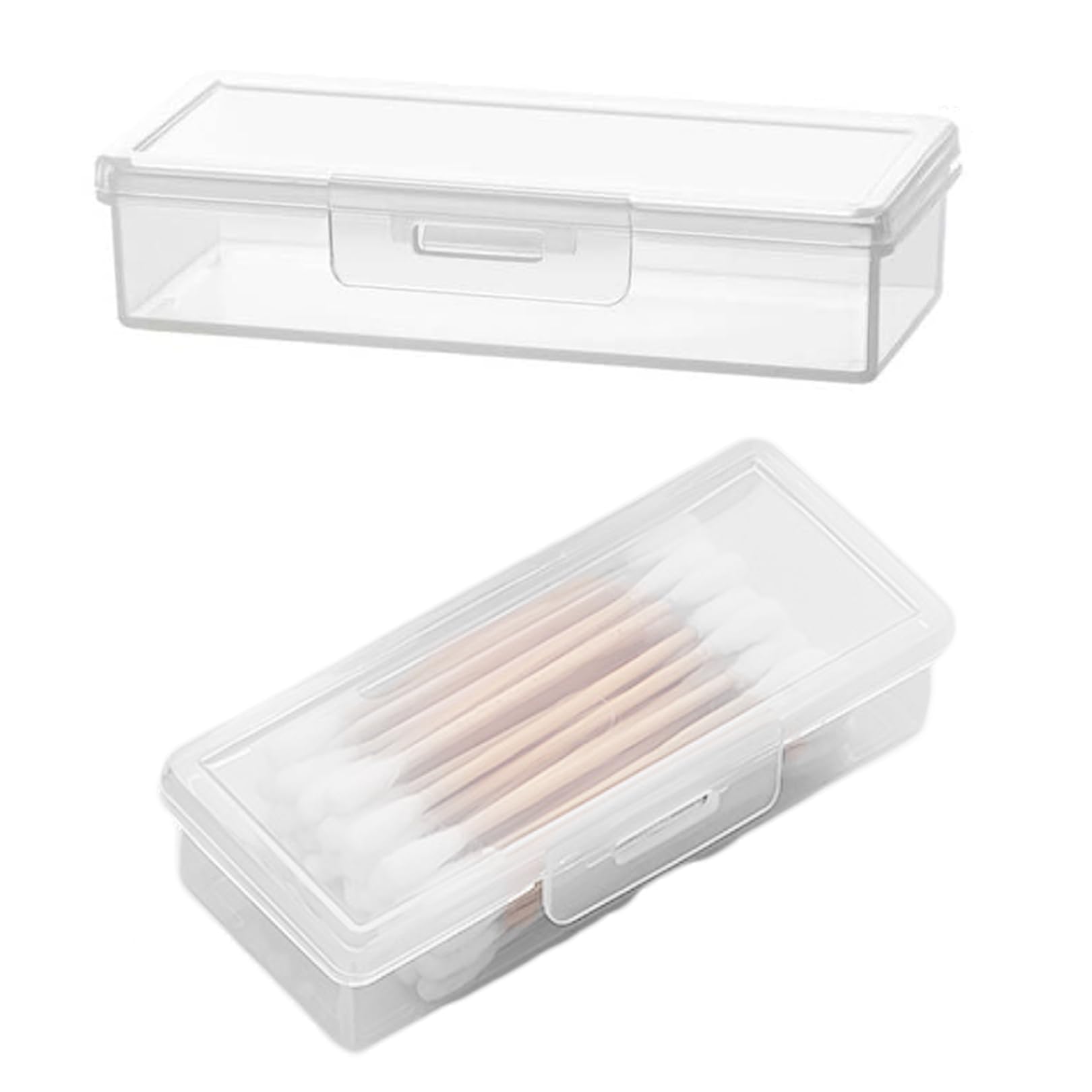 2Pcs Transparent Plastic Cotton Bud Holder Portable Small Cotton Swab Holder Mini Box Dust-proof and Moisture-proof cotton bud dispenser Organizer Travel Case Toothpicks Storage Outdoor Daily Use