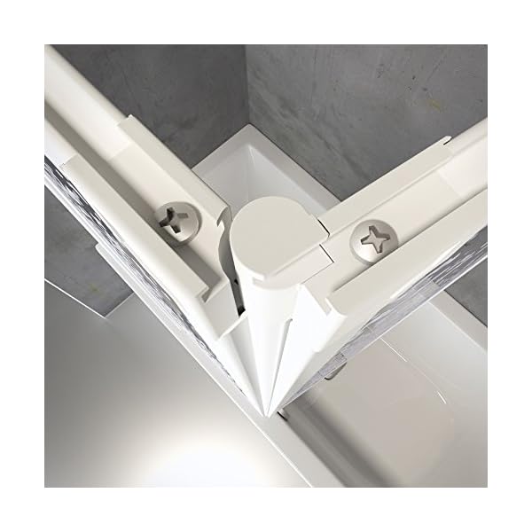 Schulte D160370 04 01 Duschwand Well mit Seitenwand, 129 x 140 x 70 cm, 3-teilig faltbar, Kunstglas Tropfen-Dekor, alpinweiß, Duschabtrennung für Wanne – Bild 7