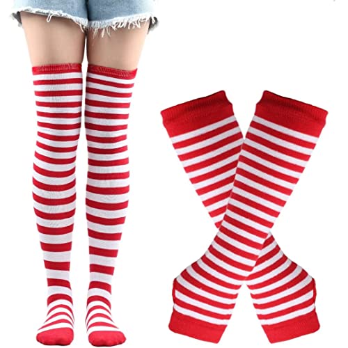 Image of Women's Long Knitted Fingerless Gloves Thumbhole Stretch Arm Warmers | Stretchy soft knitted arm warmers for women, comfortable thumbhole design, ideal daily winter hand sleeve accessories