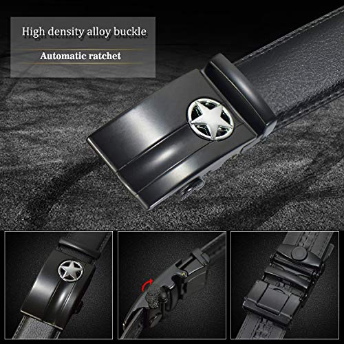 Image of JINIU Men's Ratchet Belt Buckle, Black Genuine Leather Slide Belt for Men Dress Suit, Micro Adjustable Trim to Fit Boxed