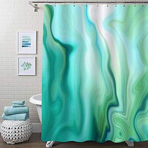 MitoVilla Abstract Green Ombre Marble Shower Curtain, Turquoise Mint Liquid Marbling Art Print for Green Home Decor, Waterproof Washable Polyester Fabric Bathroom Accessories with Hooks, 72" W x 72" L Cover