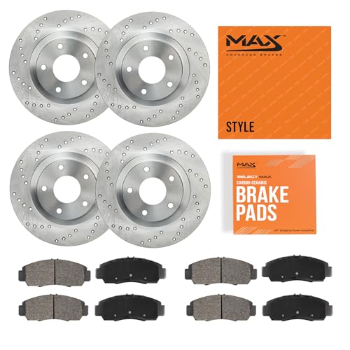 Image of Max Advanced Brakes Front & Rear Brake Kit Compatible With 2020-2023 BMW 228i X1 X2 Replacement Cross Drilled Disc Brake Rotors and Ceramic Brake Pads