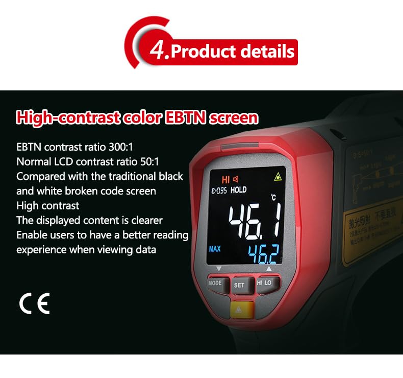 UNI-T Uni-Trend Industrial Thermometer UT305S Non-Contact Infrared Thermometer -50C~2000C Digital Temperature Meter EBTN Display High Temperature Thermometer?UT305S?