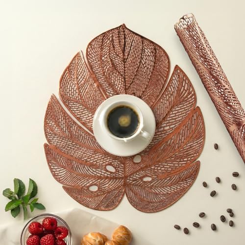 Image of Kuber Industries 4 Pcs Set Leather Side Table Mats | Washable Placemat /Dining Table Mat for Wedding and Family Functions | Big Patta Design - Copper