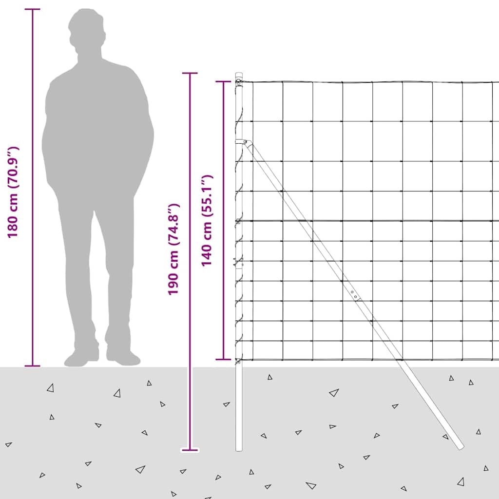 Recinzione in filo zincato saldato, 25 x 1,4 m, con 11 pali, elemento di recinzione per giardino, terrazza, balcone, robusta griglia per protezione privacy e sicurezza