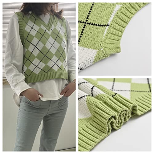 Image of Women's Sweater Vest,Y2K Sleeveless Pattern Preppy Style Knitted Crop Tank Top for Girl