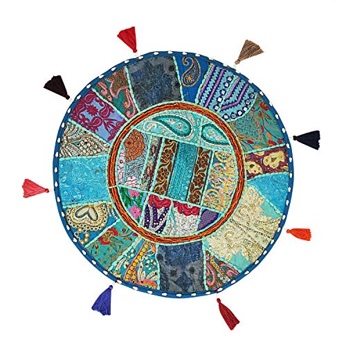 Avighna Store Cushion Cover Vintage Embroidered Style Round Home Sofa Mudda Meditation Chair Pad Seat Cover Decorative Patchwork Pillowcase 22 x 22 Inch (Turquoise, 2) (B0D1R6PWZX) Amazon Price History, Amazon Price Tracker