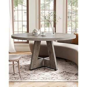 LITTLE TREE Round Dining Table for 4-6 People, 47 Inches Dining Room Table with Wooden Pedestal Base, Grey Dinner Table, Circle Kitchen Table for Dining Room, Kitchen, Living Room(Table Only) LITTLE TREE Round Dining Table for 4 6 People 47 Inches Dining Room Table with Wooden Pedestal Base Grey Dinner Table Circle Kitchen Table for Dining Room Kitchen Living RoomTable Only