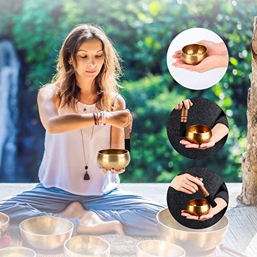 EKKONG Originele Tibetaanse klankschaal, handgemaakte klankschaal, set klankschalen met leren klos en klankschaalkussen… - Image 5