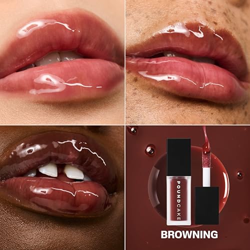 Image of POUND CAKE Cake Theory Plumping Lip Oil | Hydrating & Moisturizing Lip Oil Balm, Lip Gloss, and Lip Mask with Hyaluronic Acid | Clean, Vegan Formula | Lip Plumper Treatment | 0.23 oz, Browning