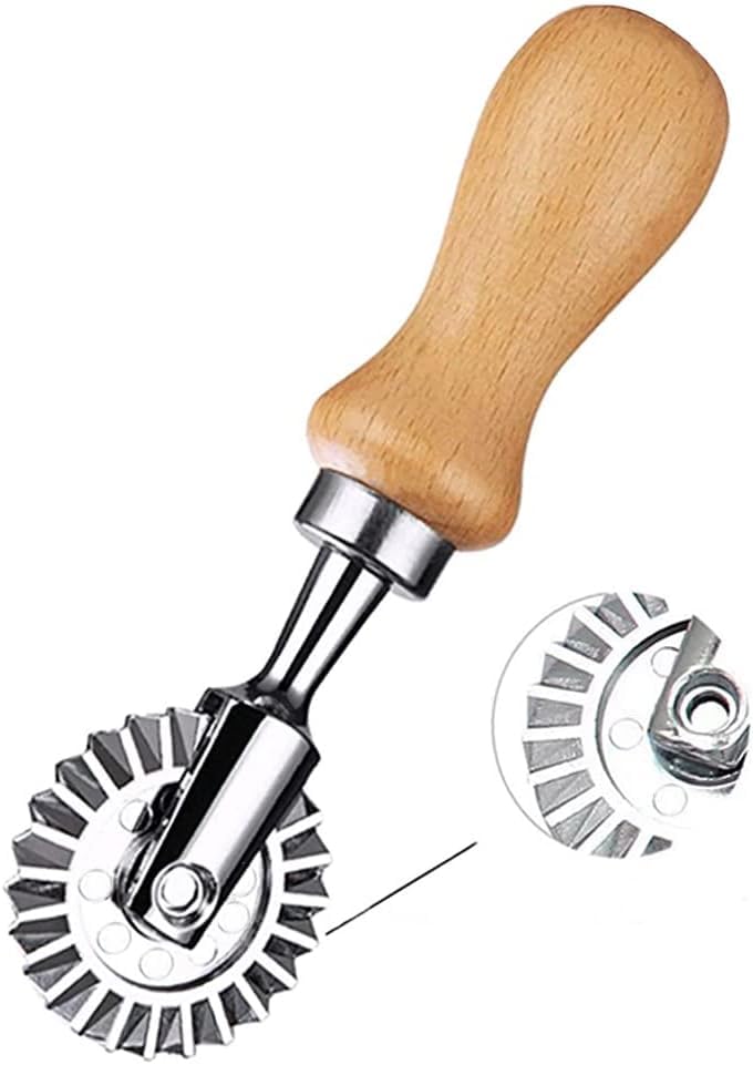 Ravioli Cutter Stamps with Roller Wheel Round Mold with Wooden Handle and Fluted Edge Pasta Press Pasta Cutter for Home and Kitchen Use- 1.3
