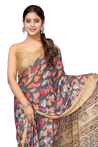 Image of MIRCHI FASHION Women Saree | Plain Weave Chiffon Abstract Printed Office Wear Sari with Blouse