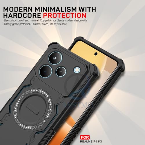 Image of AESTMO Back Case Cover for Realme P4 5G | Magnetic Case with Built-in Metal Ring | Compatible with MagSafe Accessories | Shockproof Hybrid (PC + TPU, Black)