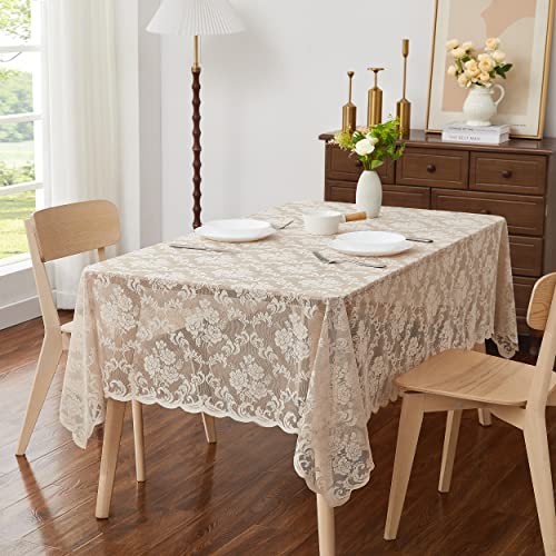 Warm Home Designs Thanksgiving Tablecloth. 60 x 84 Golden Lace Tablecloth. Elegant Rectangle Tablecloths for Rectangle Tables Feature Floral Design for Rustic Kitchen or Wedding Decor. MTC Linen 84