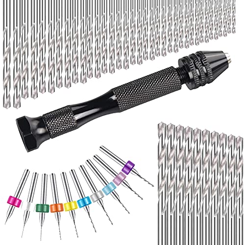 57-piece hand drill set, 1 needle vise hand drill, 46 micro-twist drill bits and 10 PCB mini drill bits,jewelry drill bits,used for resin polymer clay, craft carving, DIY, woodworking, jewelry