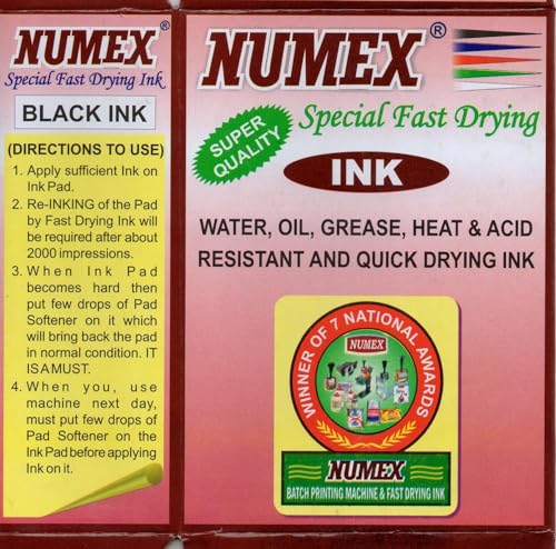 Image of NUMEX Batch Printing Fast Drying Ink & Softener (Black Set, 100ml x 4) | Heavy-Duty Coder Ink | Quick Dry Formula | Suitable for Batch No., MRP, PKD & EXP Printing