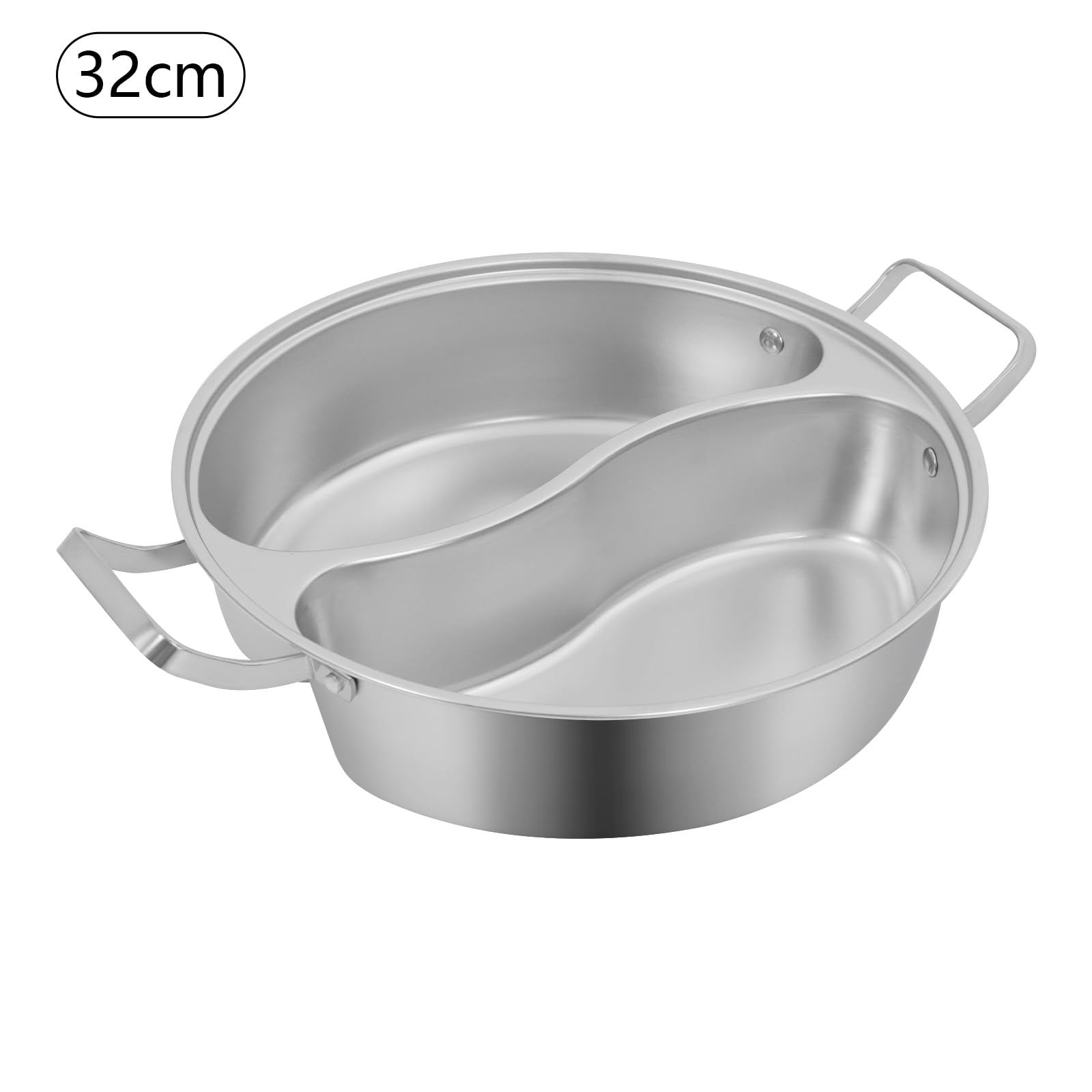 Double-flavor Hot Pot, 12.6inch Modern Style H-ot P-ot with Divider, Ho-t Po-t with Clear Lid (5L/1.32Gal), Silver