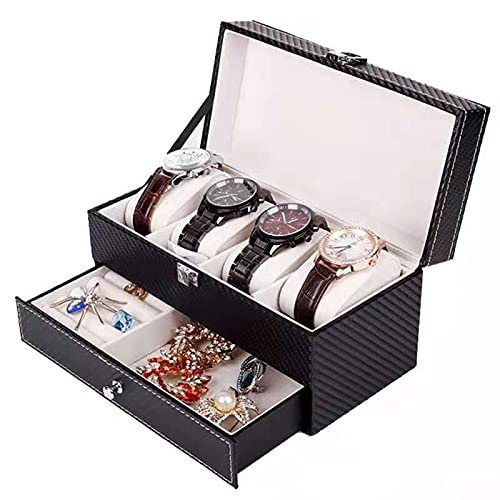 Seocsing4 Slots Watch Box Organizer PU Leather Watch Storage Box Travel Jewelry Display Cases for Men Women 2-Tier Organizer Watch Showcase Holder Watches Boxes Magnetic Top Lockable Gift for Loved One