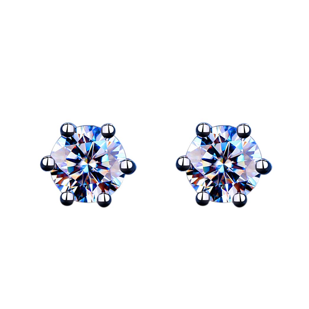 Ala Voglia Pair of S925 Sterling Silver Post 0.5 ct (DEW) 5.0mm Lab Grown Moissanite Simulated Diamond Stud Earrings Platinum Plated Silver Push Back for Women