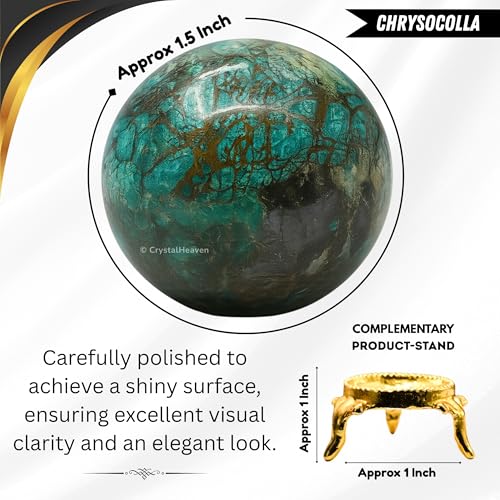 Image of Certified Chrysocolla Crystal Ball for Meditation - Premium Crystal Vastu Items for Home and Feng Shui Items for Good Luck - Ideal for Pooja Supplies and Spiritual Practices (1.5 inch Inch)