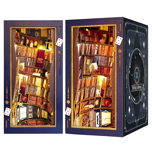 JOOHOUR DIY Book Nook Kit, Alice in Wonderland, Dollhouse Miniature, Booknook Bookshelf Insert Alley...