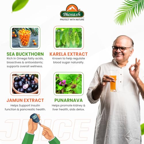 Image of Biosash Sea Buckthorn DIABO Juice 750ml | From Certified Organic Berries, Cold-Pressed | Rich in Omega 3 6 7 9, Vitamins & Antioxidants | Herbal extracts for Sugar control | No Added | 150 Serves