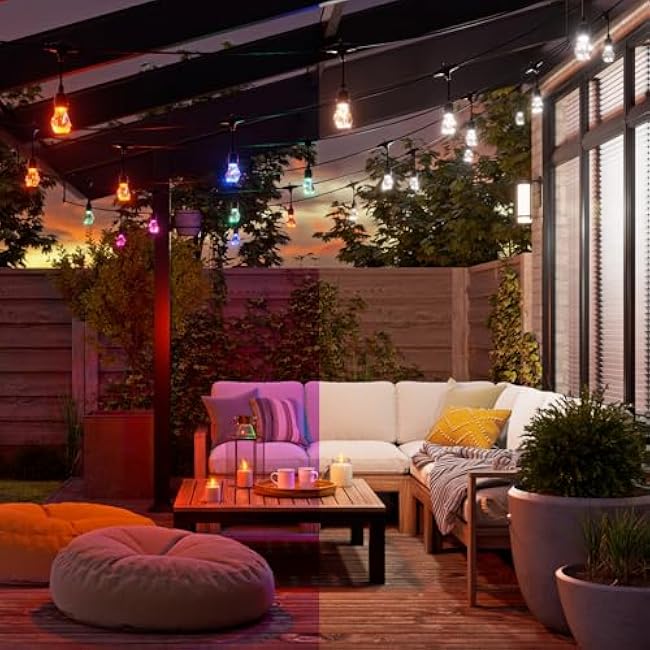 Nanoleaf Essentials Matter Smart Multicolor Outdoor String Lights Smarter Kit with Addressable RGBICW LED Bulbs, White and Color-Changing, Wi-Fi + Bluetooth, IP 65 Water Resistant (49ft (20 Bulbs))